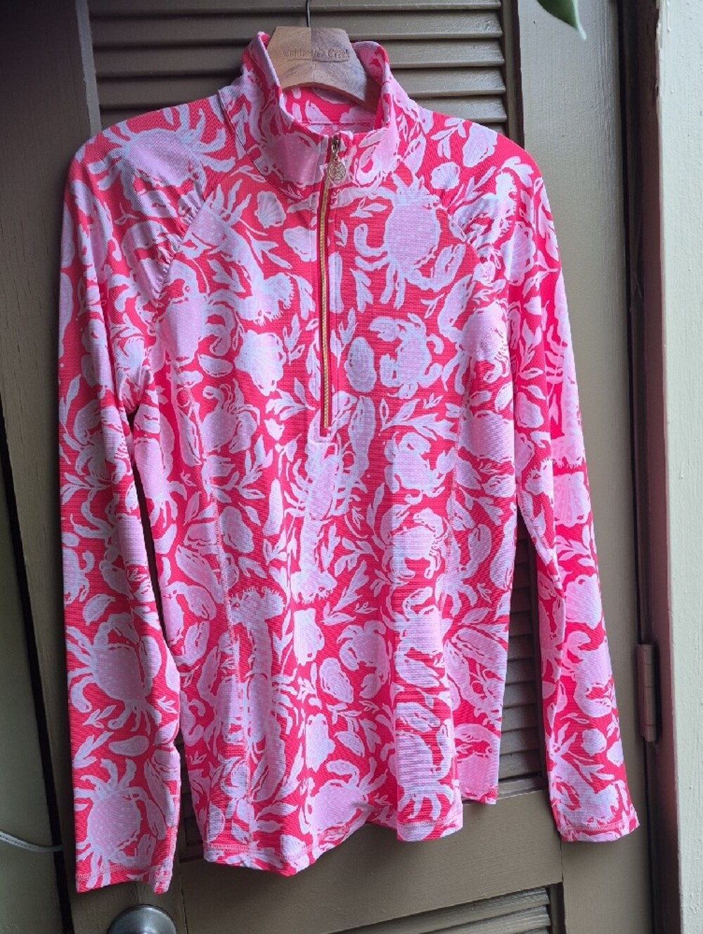 Lilly Pulitzer Justine Half ZIp Pullover Cane Coral Crab Size L, Luxletic Wear